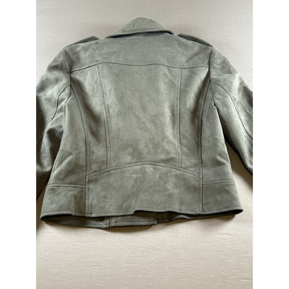 BB Dakota Steve Madden Faux Suede Moto Jacket Vegan Green Asymmetric Zip Small - Picture 7 of 14